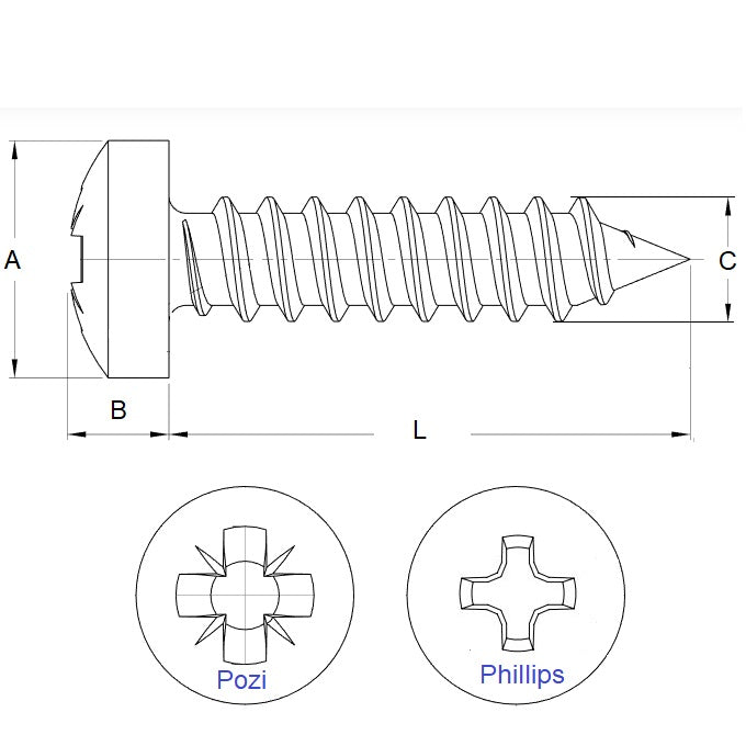 1064236 | SCT0540-025-P-PH-S6 (PK-50) --- Self Tapping Screws - 5.4x25.4 mm - 12 Pan Head - Stainless Steel 316 Similar to A4, 18-10 Screw