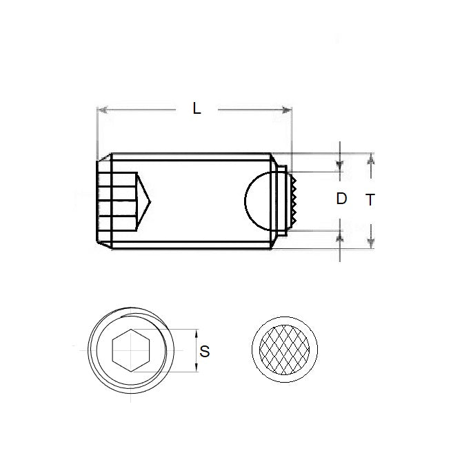 1092346 | SS100M-0154-S4-S440-DKT --- Screw - M10x1.5 (10mm Standard) x 15.4 mm Diamond Knurled Tip