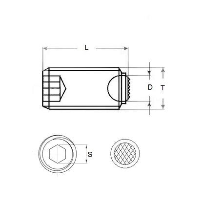 1114716 | SS160M-0190-S4-S440-DKT --- Diamond Knurled Tip Socket Set Screws - M16 (16x2mm) x 19 mm Diamond Knurled Tip