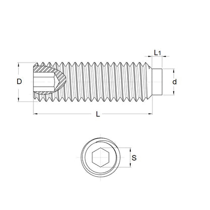 1060727 | SS050M-0080-AS-DP (PK-100) --- Dog Point Carbon Steel Socket Set Screws - M5 - 5x0.8mm - 5.3 mm  - Carbon Steel Screw