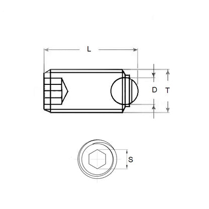 1063157 | SS050M-0128-S4-S440-RB --- Rolling Ball Tip Socket Set Screws - M5 (5x0.8mm) x 11.8 mm Rolling Ball Tip