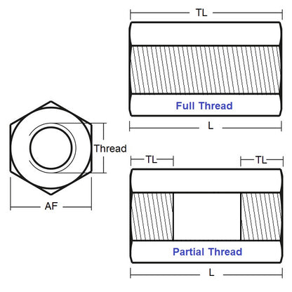 1067220 | SHX-T-060M-018-010-S3 (Each) --- Threaded Spacers - M6 - 6x1mm - 18x10 mm Hex - Stainless Steel 303/304 Similar to A2, 18-8 HRB80 Spacer
