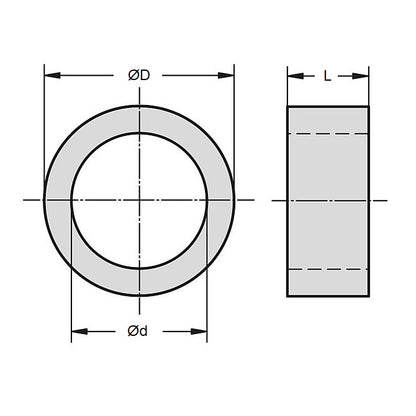 1060505 | W0050-F-010-150-BN (PK-2) --- Through Bore Round Spacers - 5x10x15 mm - Brass - Nickel Plated Spacer