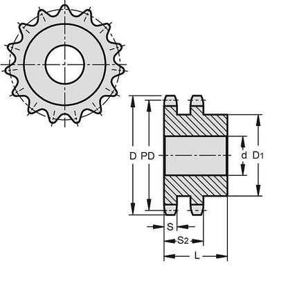 1092630 | SP2-127-078B-010-PB-C (PK-2) --- Roller Chain Sprockets - 10 tooth - 40.41 - - Duplex 08B With Boss - Carbon Steel Sprocket