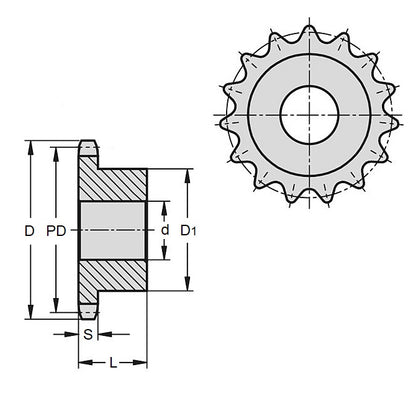 1164361 | SP1-038-016B-052-060-NG (Each) --- Roller Chain Sprockets - 52 tooth - 61.98x16 mm Simplex - NYLATRON GS PA66 + MoS2 Sprocket