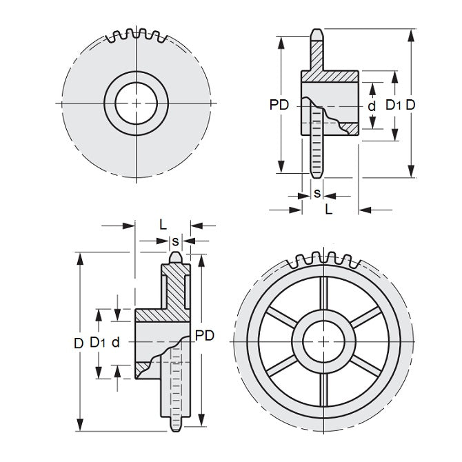 1149192 | SP1-031-015B-036-064-AB (PK-2) --- Roller Chain Sprockets - 36 tooth - 35.7x9.53 mm Simplex - Acetal Sprocket