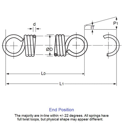 1088866 | ES-0953-2794-08-M (Each) --- Extension Springs - 9.53x279.4x0.79 mm Music Wire - Steel Spring