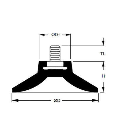 1185953 | A-55RS --- Suction Cups - 95.3 mm x 34.9 mm 5/16-18 x 5/8 Stud