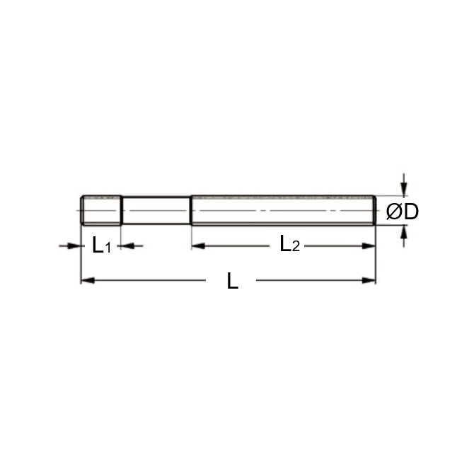 1101021 | SUS120RS --- Clamping Studs Threaded Rod - M12 (12x1.75mm) x 125 mm x 15