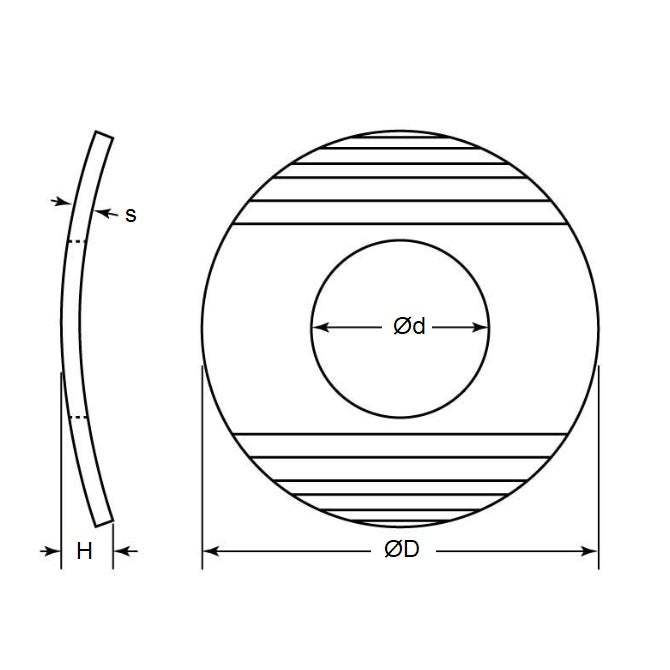 1088053 | W0095-T-019-033-WC-CZ (Each) --- Spring Washers - 9.53x18.67x3.28 mm Curved - Carbon Spring Steel AISI C1075 Blued Washer