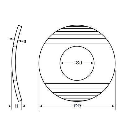 1088053 | W0095-T-019-033-WC-CZ (Each) --- Spring Washers - 9.53x18.67x3.28 mm Curved - Carbon Spring Steel AISI C1075 Blued Washer