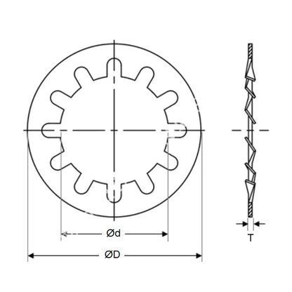 1041855 | W0025-LI-006-004-C (PK-10) --- Lock Washers - 2.5x5.5x0.4 mm Internal Tooth Washer
