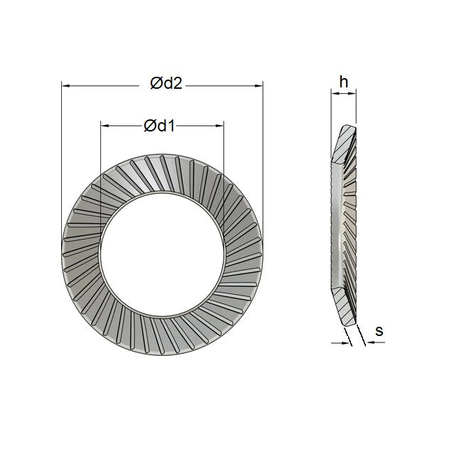 1039055 | W0020-LK-004-004-S-CB (PK-10) --- Serrated Washers - 2x4x0.35 mm Safety - Carbon Spring Steel Self Finish Washer