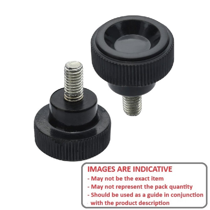 1232027 | KM040M-020-KND10-PH (Each) --- Disc Knobs - M4 - 4x0.7mm - 20x10 mm Male Knurled Plastic - Steel Knob