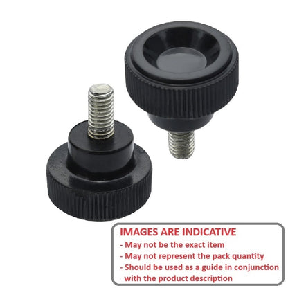 1232027 | KM040M-020-KND10-PH (Each) --- Disc Knobs - M4 - 4x0.7mm - 20x10 mm Male Knurled Plastic - Steel Knob