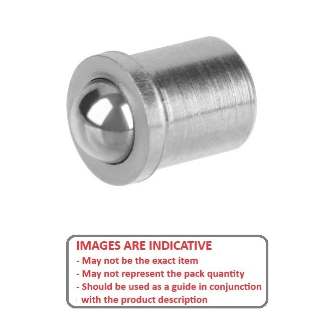 1079792 | PLBP-080-090-S3-012 (Each) --- Ball Push Fit Plungers - 8x9 mm - 6 N Stainless Body - Stainless Steel 400 Series Hardened Plunger