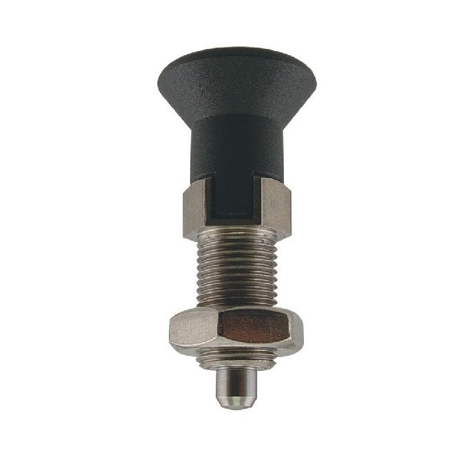 Plungers - Indexing Pull Knob - Stainless and Plastic - Locking Slot and Nut