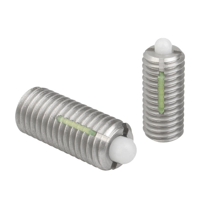 1079807 | PLST-080M-220-AC-035 (PK-5) --- Spring Plungers - M8 - 8x1.25mm - 22 mm - 35 N No Handle - Steel Body with Acetal Nose Plunger