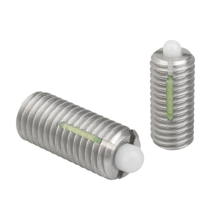 1079807 | PLST-080M-220-AC-035 (PK-5) --- Spring Plungers - M8 - 8x1.25mm - 22 mm - 35 N No Handle - Steel Body with Acetal Nose Plunger