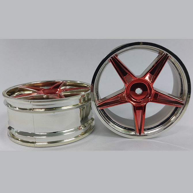 RC Car Rims Hobby - Rim Colour Silver with Red 5 Spoke