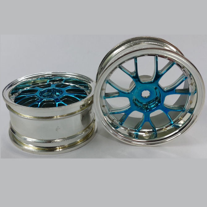 1231470 | RM-XR-052-SBU-7K (Per Card) --- RC Car Rims Hobby - Rim Colour Silver with Blue 7 Fork Spoke Tenth Scale - Aluminium Rim