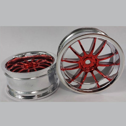 1232835 | RM-XR-052-SR-12 (Per Card) --- RC Car Rims Hobby - Rim Colour Silver/Red 12 Spoke Tenth Scale - Aluminium Rim