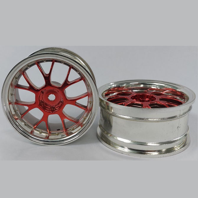 1231508 | RM-XR-052-SR-7K (Per Card) --- RC Car Rims Hobby - Rim Colour Silver/Red 7 Fork Spoke Tenth Scale - Plastic Rim