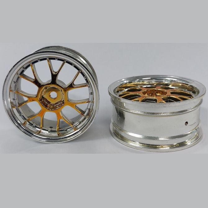 1231471 | RM-XR-052-SY-7K (Per Card) --- RC Car Rims Hobby - Rim Colour Silver with Yellow 7 Fork Spoke Tenth Scale - Aluminium Rim