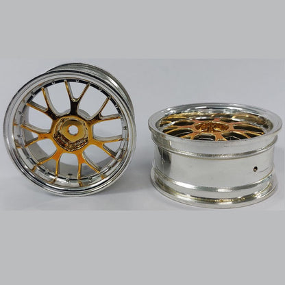 1231471 | RM-XR-052-SY-7K (Per Card) --- RC Car Rims Hobby - Rim Colour Silver with Yellow 7 Fork Spoke Tenth Scale - Aluminium Rim