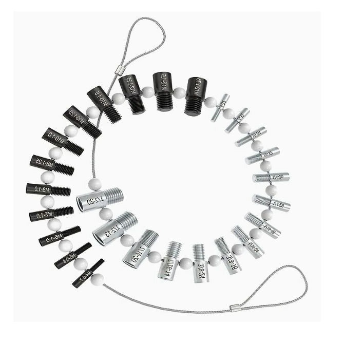 1232248 | TL-THRG-MI-WIRE-26 (Each) --- Thread Gauge Tools - Thread Checking Set 26 Male and Female Threads - Imperial and Metric - On a wire for hanging in workshop - Steel