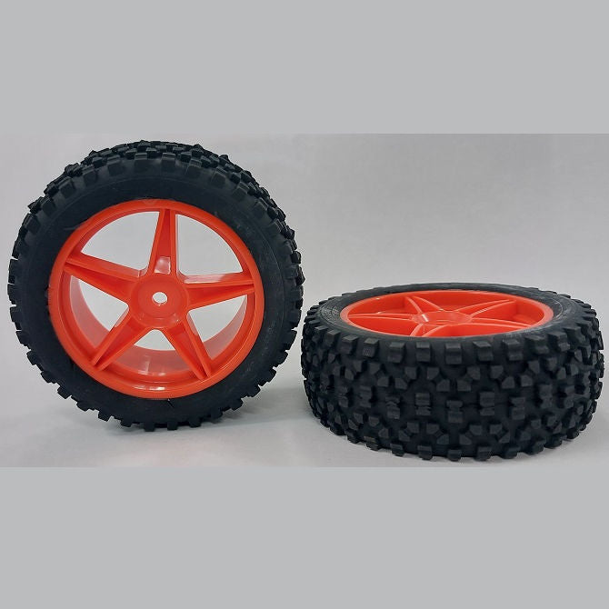 1074907 | WH-8O-085-34-FO-5 (Per Card) --- RC Car Wheels Hobby - Rim Colour Fluoro Orange 5 Spoke - Black Tenth Scale - Plastic Wheel