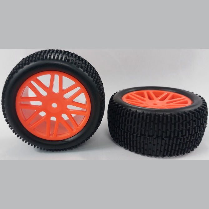 1075233 | WH-8O-112-43-FO-8 (Per Card) --- RC Car Wheels Hobby - Rim Colour Fluoro Orange 16 Spoke - Black Eighth Scale - Plastic Wheel