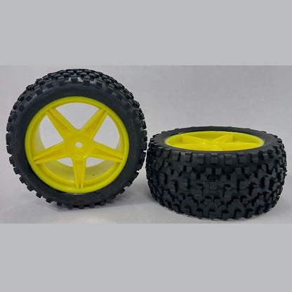 1139578 | WH-8O-112-43-Y-5 (Per Card) --- RC Car Wheels Hobby - Rim Colour Yellow 5 Spoke - Black Eighth Scale - Plastic Wheel