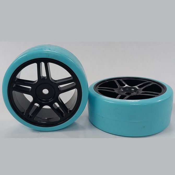 1039147 | WH-XD-063-26-BK-5T-BL (Per Card) --- RC Car Wheels Hobby - Rim Colour Black 5 Split Spoke - Blue Tenth Scale - Plastic Wheel