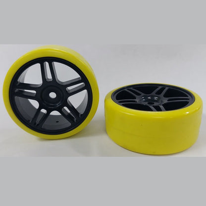 1039149 | WH-XD-063-26-BK-5T-Y (Per Card) --- RC Car Wheels Hobby - Rim Colour Black 5 Split Spoke - Yellow Tenth Scale - Plastic Wheel