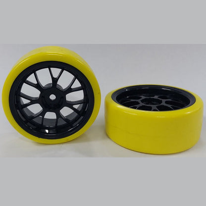 1039429 | WH-XD-063-26-BK-7K-Y (Per Card) --- RC Car Wheels Hobby - Rim Colour Black 7 Fork Spoke - Yellow Tenth Scale - Plastic Wheel