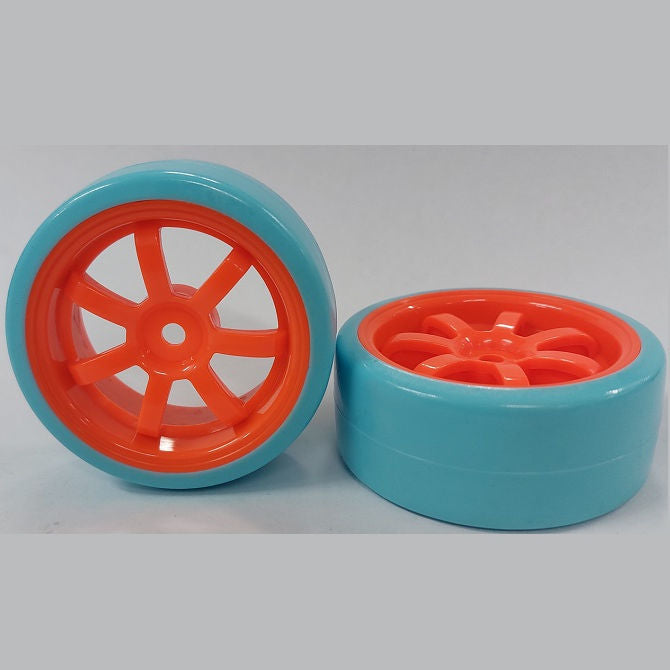 1074931 | WH-XD-063-26-FO-7-BL (PK-2) --- RC Car Wheels Hobby - Rim Colour Fluoro Orange 7 Spoke - Blue Tenth Scale - Plastic Wheel