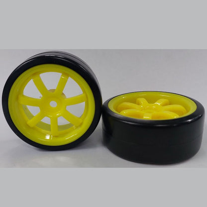 1139571 | WH-XD-063-26-Y-7-BK (Per Card) --- RC Car Wheels Hobby - Rim Colour Yellow 7 Spoke - Black Tenth Scale - Plastic Wheel